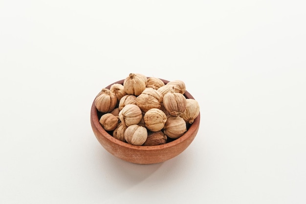 Cardamom Siam Cardamom or Kapulaga on white background Dried seeds dried herb spice