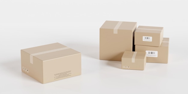 Cardboard box delivered on white background Delivery product concept 3D rendering