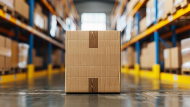 cardboard box on warehouse floor shipping and logistics concept empty space storage and distribution