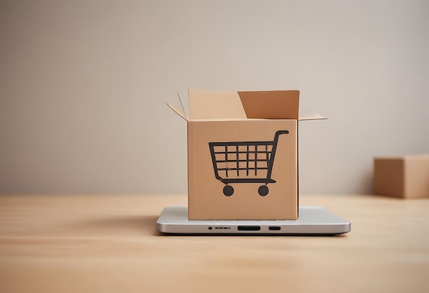 a cardboard box with a shopping cart on it that says shopping in it