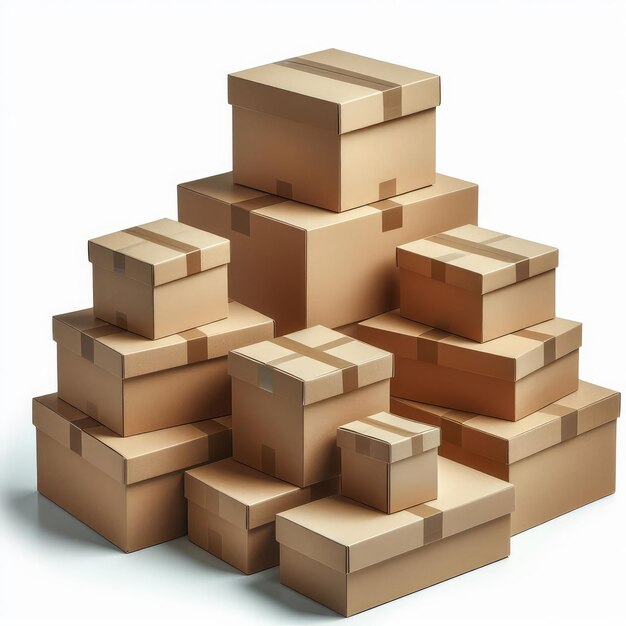 Photo cardboard boxes arranged on top of each other isolated on a white background