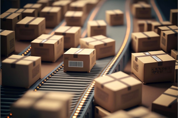 Cardboard boxes on the conveyor belt