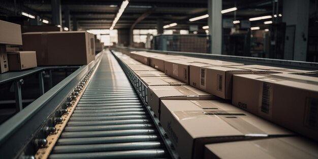 Cardboard boxes on the conveyor belt