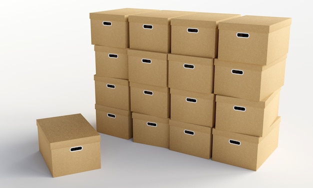 Cardboard boxes isolated on white background. 3D Rendering