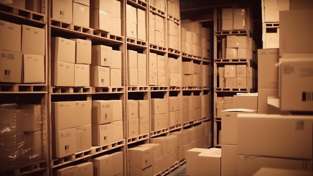 Cardboard boxes in a modern retail store warehouse Generative AI