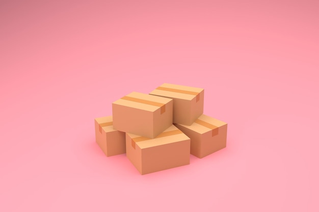 Cardboard boxes on pink background logistics and delivery concept 3D Rendering