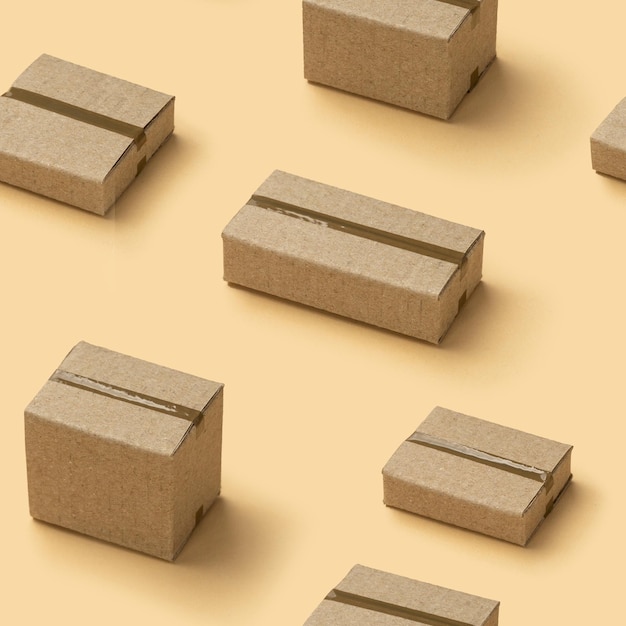 Cardboard boxes seamless pattern texture on brown background