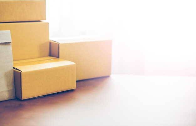 cardboard boxes in warehouse ready for transportation and delivery copy space