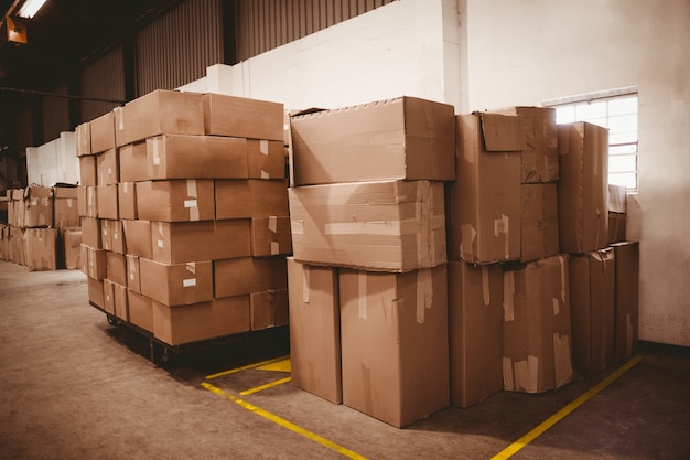 Cardboard boxes in warehouse