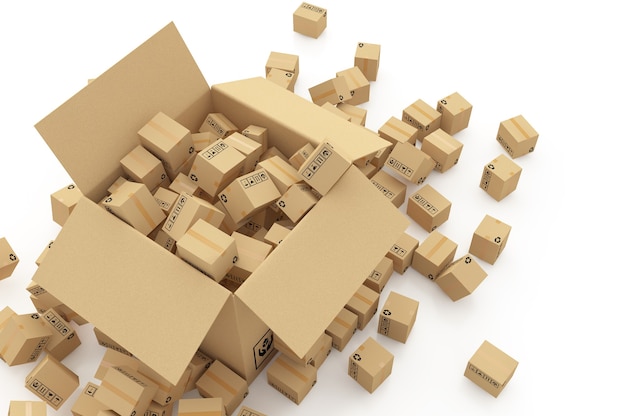 Cardboard boxes on white 3d illustration