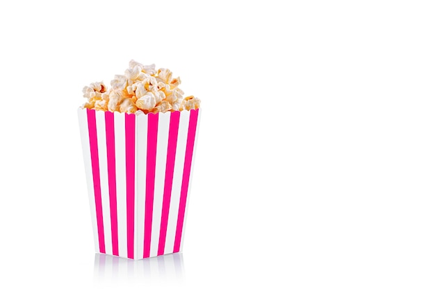 cardboard glass pink with popcorn on a white transparent background closeup