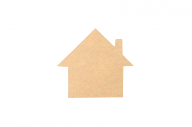 Cardboard house isolated on white background, space for text