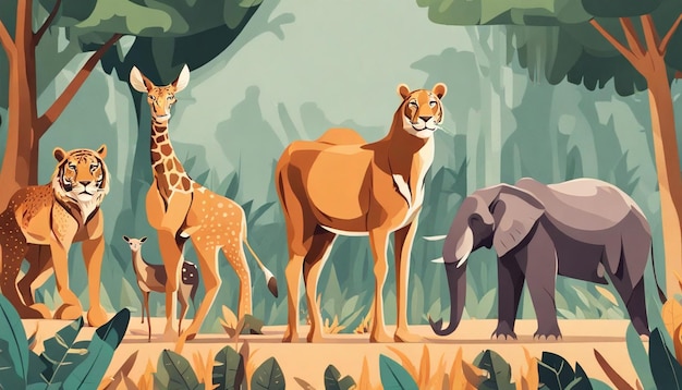 Cardboard image of a group of wild animals