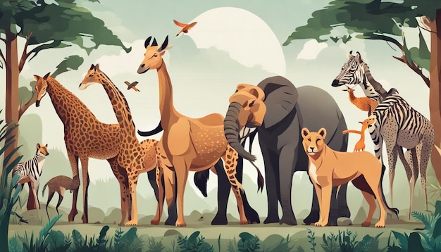 Cardboard image of a group of wild animals