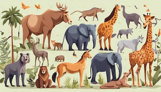 Photo cardboard image of a group of wild animals