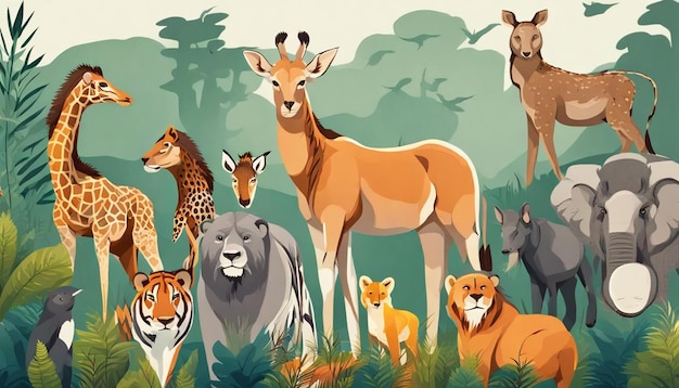 Cardboard image of a group of wild animals