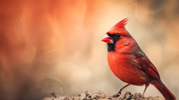 A cardinal with a red head sits on a tree stump.