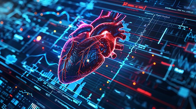 Photo cardiologist assesses patient heart health using advanced virtual diagnostic tools