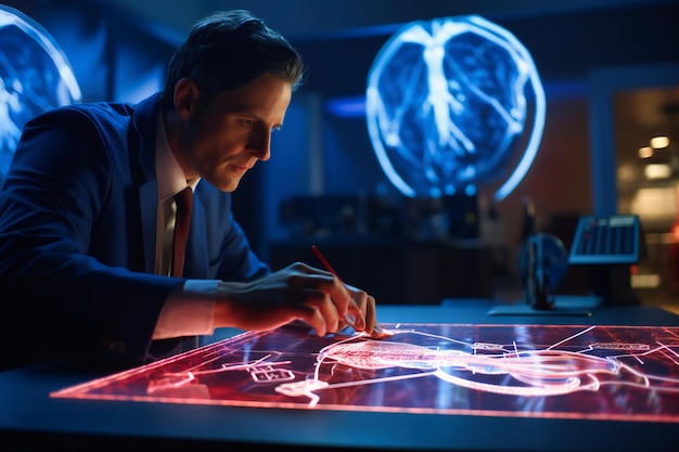 A cardiologist uses advanced technology to examine a patient39s heart and blood vessels on a virtual interface