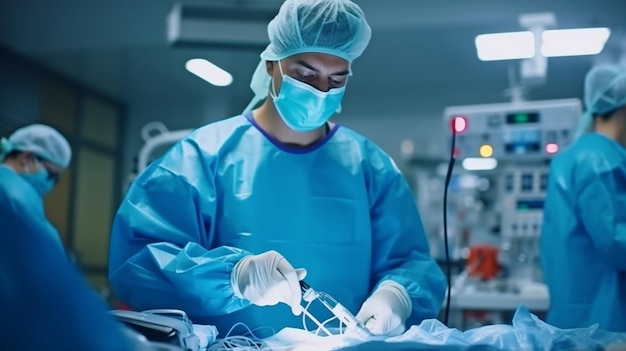 Photo cardiology intervention male doctor surgeon in the heart catheterization lab generative ai