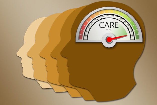 Care with arrow and scale in human head