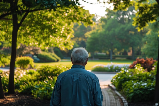 Carefree Back view senior in park fun Generate Ai