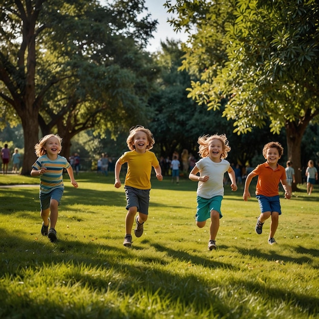 Carefree Children Playing Outdoors