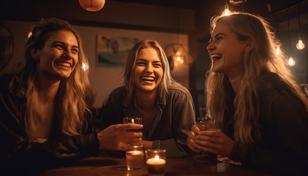 Carefree women bonding enjoying nightlife at club generated by AI