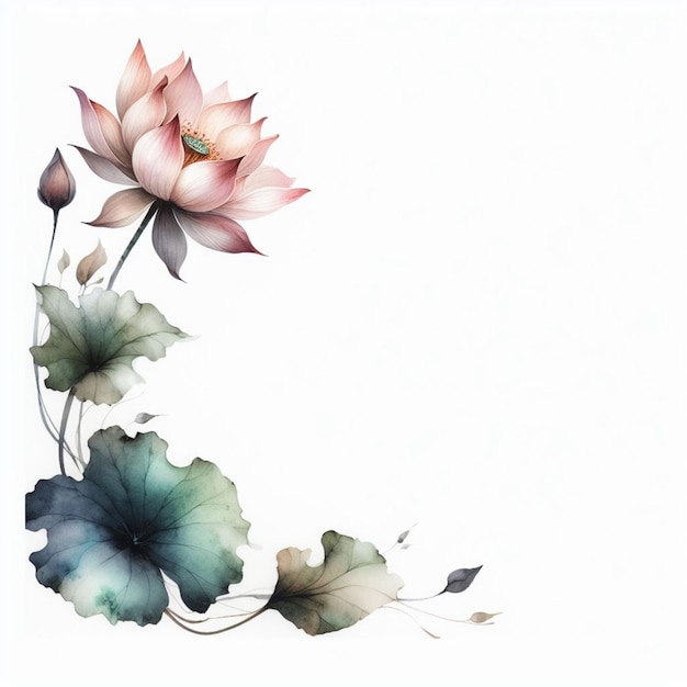 A carefully crafted watercolor depiction of a blooming lotus flower on a white background