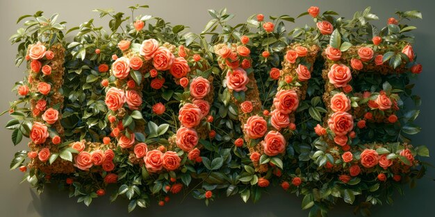 Carefully pruned rose bushes form the word LOVE a horticultural display of affection and natural beauty