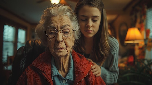 Photo a caregiver aiding an elderly woman organizing illustration