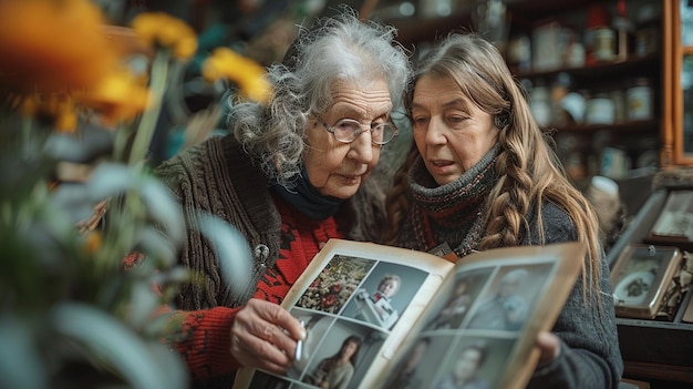 A Caregiver Aiding An Elderly Woman Organizing illustration