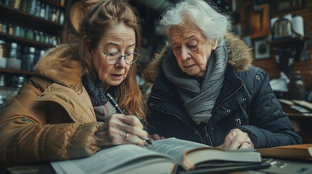 A Caregiver Assisting An Elderly Woman Writing clipart