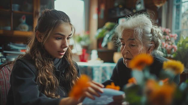 Photo a caregiver assisting with daily living activities minimal drawing