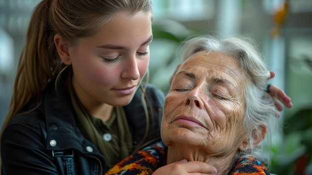 Photo a caregiver guiding an elderly woman wallpaper