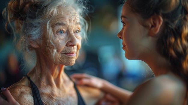 Photo a caregiver guiding an elderly woman wallpaper