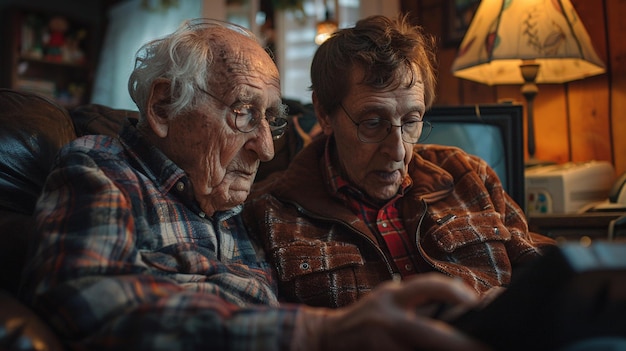 A Caregiver Helping An Elderly Man With His Tv wallpaper