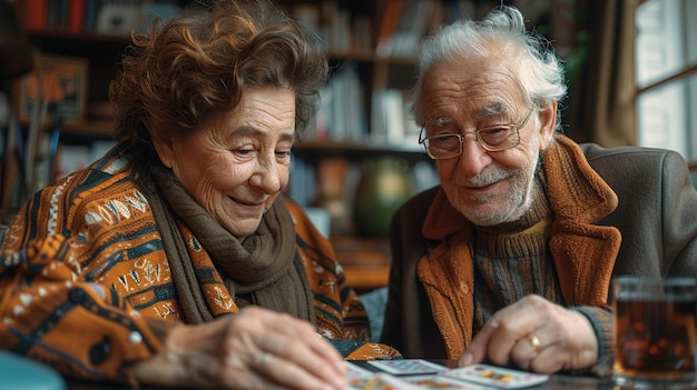 A Caregiver And Patient Enjoying Game Cards illustration