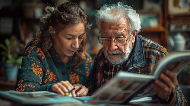 A Caregiver And Patient Working On Scrapbook minimal drawing