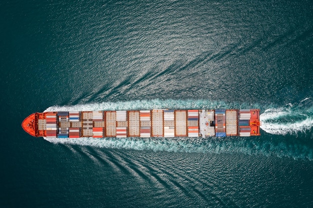 Cargo container ship full speed sailing in sea import export business and industry logistic goods