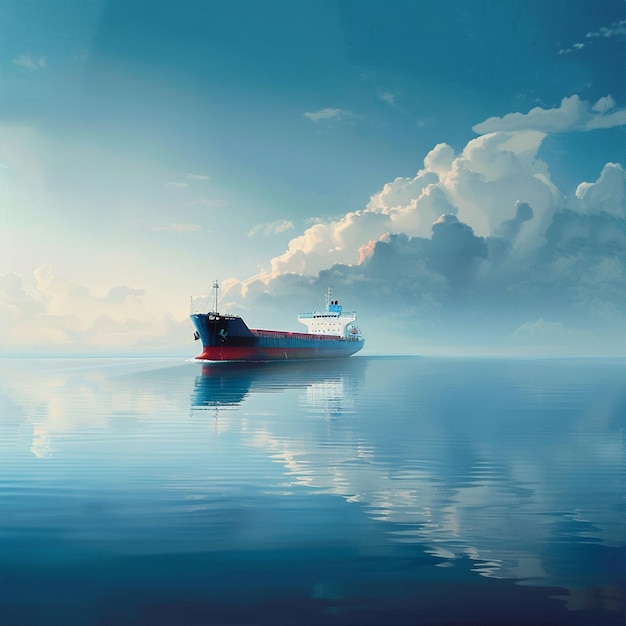 Cargo Container ship with contrail in the ocean