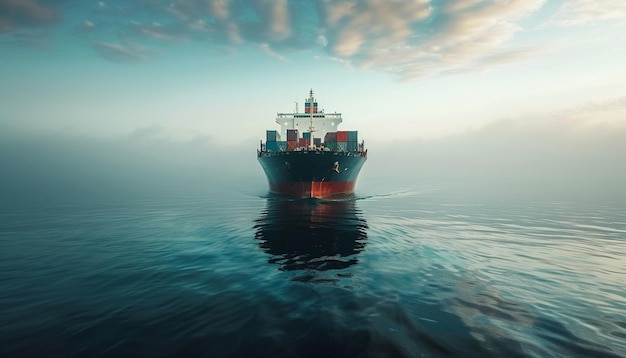 Cargo Container ship with contrail in the ocean