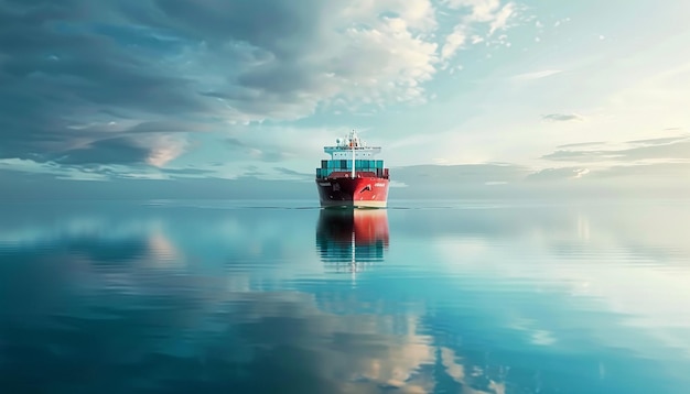 Photo cargo container ship with contrail in the ocean