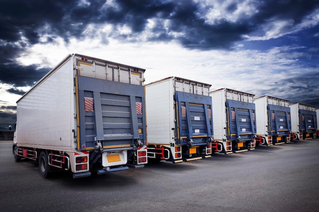 Cargo Container Trucks on The Parking Lot Delivery Trucks Freight Truck Logistics Transport