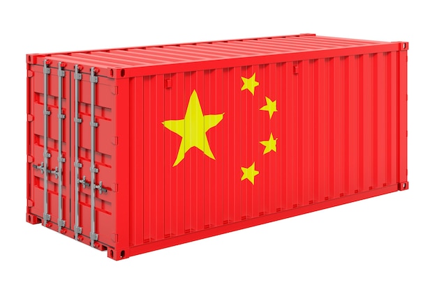 Cargo container with Chinese flag 3d rendering