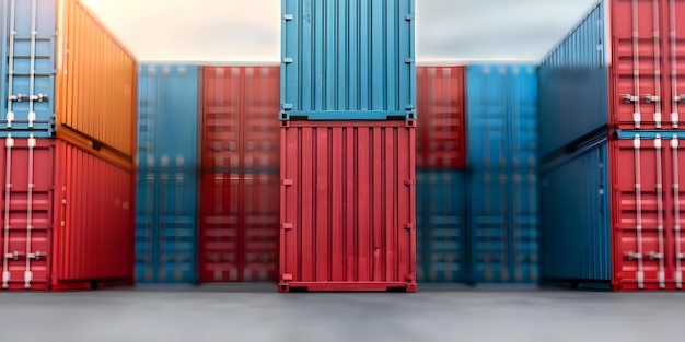 Cargo containers stacked at port or warehouse for importexport logistics operations Concept Shipping Containers Logistics Operations ImportExport Transportation Warehouse Storage