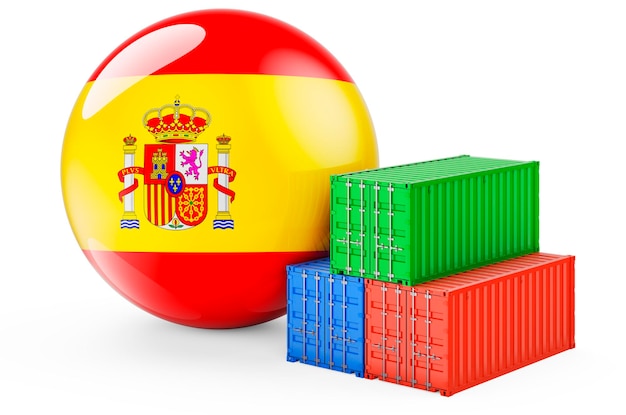 Cargo containers with Spanish flag Freight shipping in Spain 3D rendering