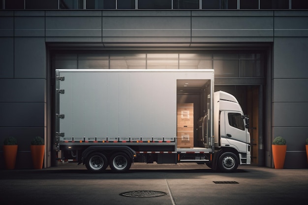 Cargo doors open on a truck parked for fast delivery and success Ai generative