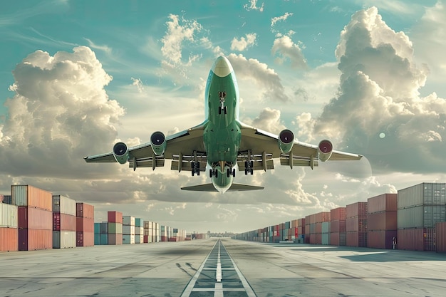 Cargo Plane Loaded with Containers Representing Global Trade