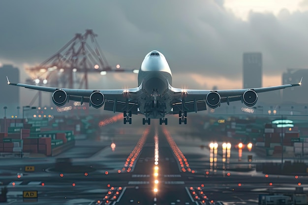 Cargo Plane Loaded with Containers Representing Global Trade